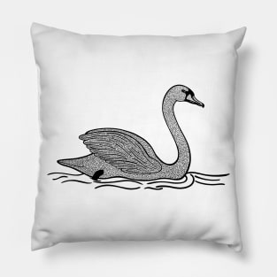 Swan Ink Art - beautiful detailed bird drawing - on white Pillow