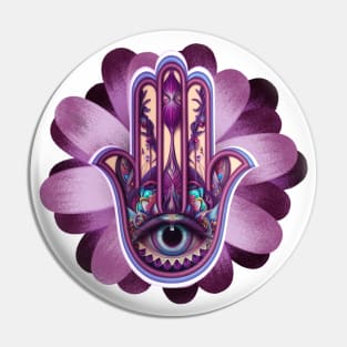 Violet Evil Eye Hamsa Pin