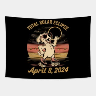 Total Solar Ecllipse 2024 - Cool Dog Retro Style Tapestry