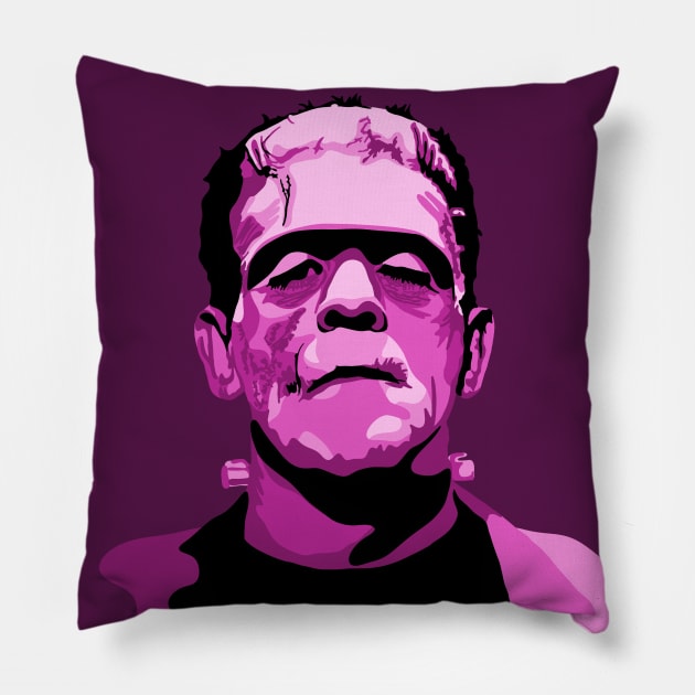 Boris Karloff as Frankenstein's Monster Pink Pillow by Slightly Unhinged