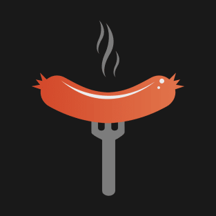 Flat design style Sausage on the grey fork with smoke T-Shirt