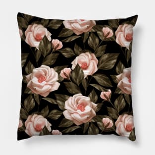 Dark floral pattern with white roses Pillow