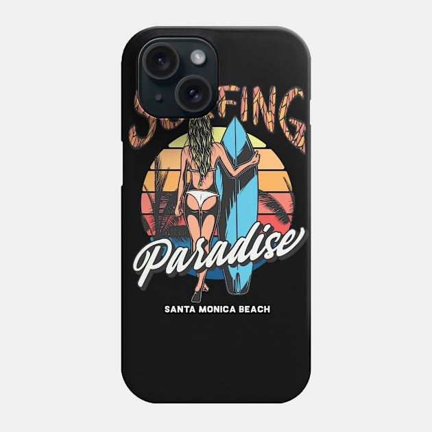 Surfing Paradise Santa Monica Beach Gift Tshirt Phone Case by gdimido