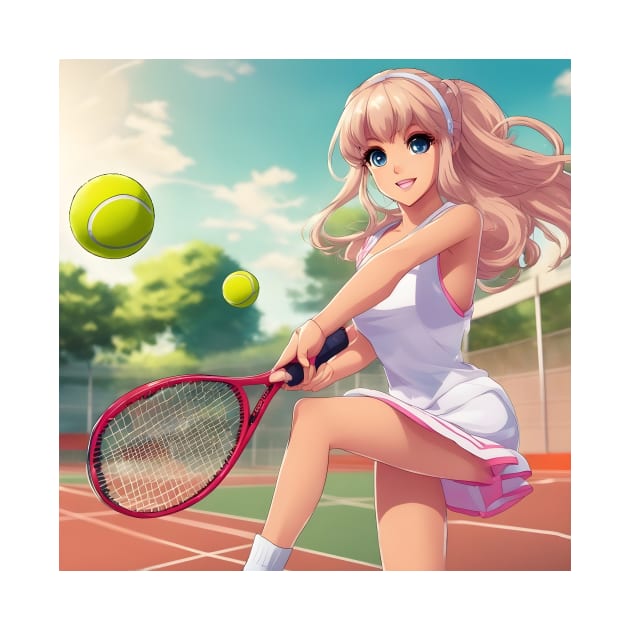 anime girl holding a tennis racquet by animegirlnft