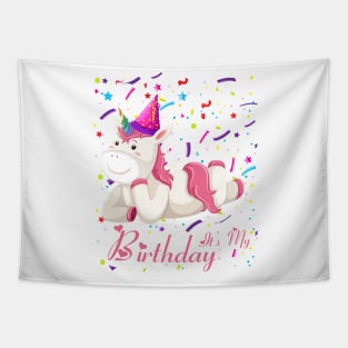 Funny Family It's My Birthday Girl Unicorn Gift Tapestry