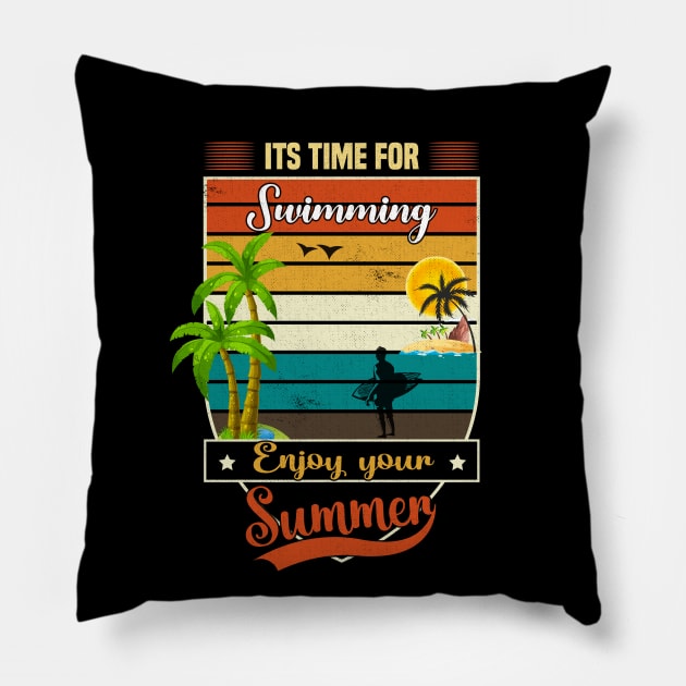 Its Time For Swimming Enjoy Your Hot Summer In Beach With Wave Pillow by SbeenShirts