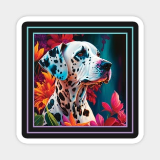 Dashing Dalmatian Dog Floral Vibrant Tropical Digital Oil Painting Pet Portrait Magnet