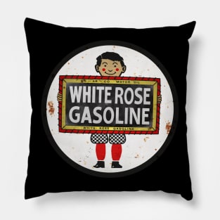 White Rose Gasoline. Boy with slate vintage sign. Pillow