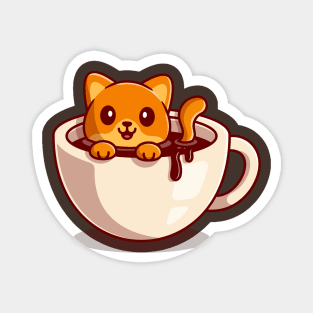 Cute Cat Swimming in Coffee Cartoon Magnet