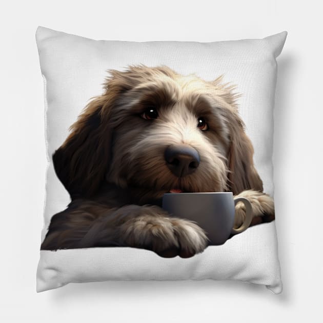 Cozy Canine Morning Brew Pillow by vk09design