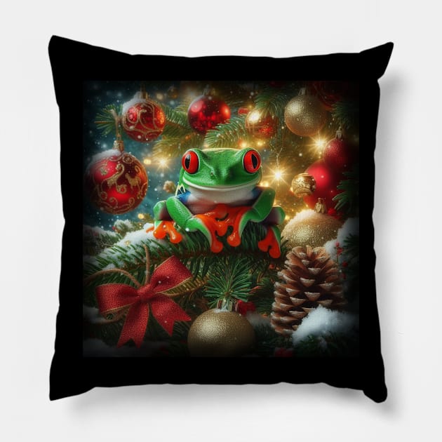 Red-eyed tree frog Christmas Pillow by kajo1350