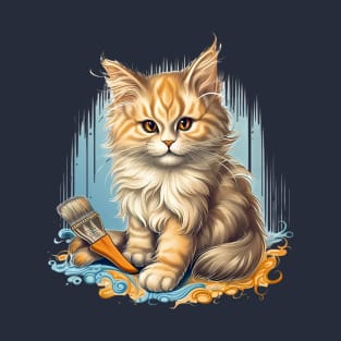 Cute ginger cat paint artist painting T-Shirt