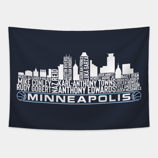 Minnesota Basketball Team 23 Player Roster, Minneapolis City Skyline Tapestry by Legend Skyline