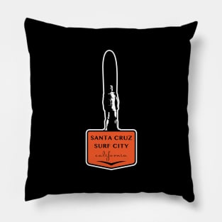 Surf City Santa Cruz California Surfer Statue Bill Lidderdale Sticker Orange Pillow