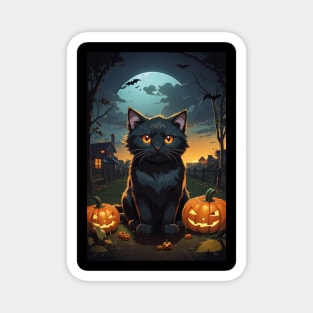 black cat and pumpkin Magnet