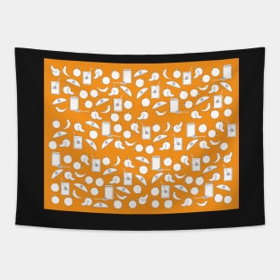 Black White Rosh Hashanah symbols on Orange background Tapestry