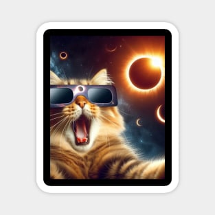 cat taking a selfie with solar 2024 eclipse wearing Glasses Magnet