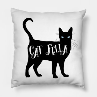 Cat Fella in Black Cat Silhouette Blue Eyes Pillow