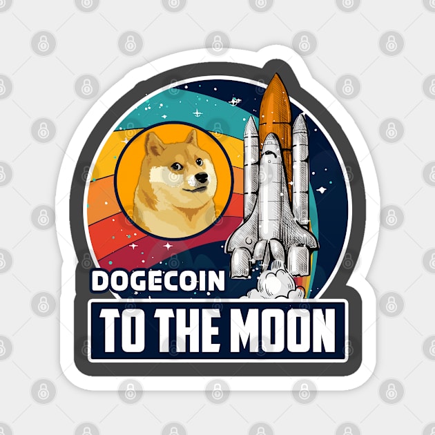 Dogecoin to the Moon Digital Crypto BTC Retro Spaceship Magnet by TheBeardComic