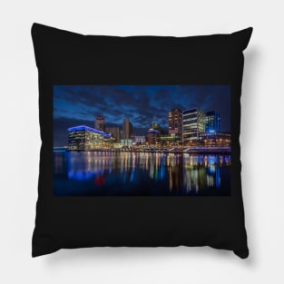 Salford Quays Media City Reflection at Night Pillow