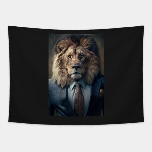 Portrait of a Handsome Lion wearing a suit Tapestry