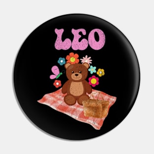 Vintage Leo Teddy Bear Zodiac Sign Astrology Cute July August Pin