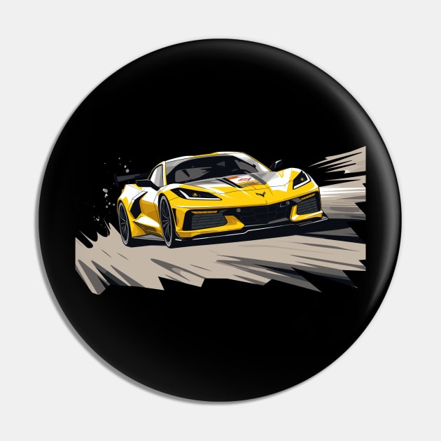 Accelerate Yellow Corvette C8 racecar on a race track Supercar Sports car Racing car Pin by Tees 4 Thee