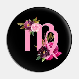 Virgo Horoscope Zodiac Pink Flower Design Pin
