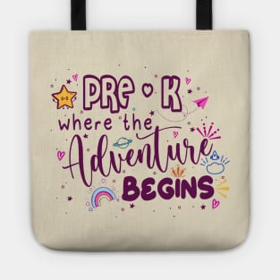 pre-k where the adventure begins tshirt for teachers Tote