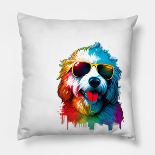 Colourful Cool Labradoodle Dog with Sunglasses Pillow