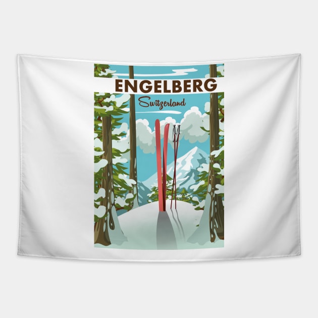 Engelberg Switzerland ski poster Tapestry by nickemporium1