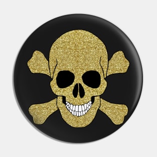 Faux Gold Glitter Skull And Crossbones Pin