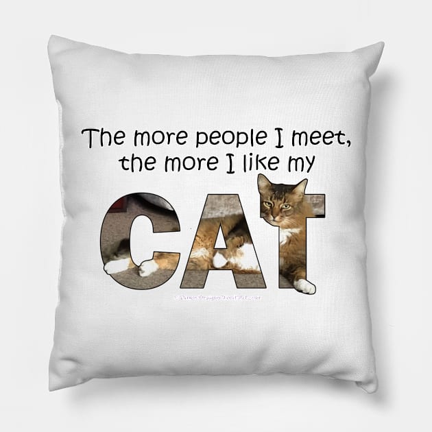 The more people I meet the more I like my cat - Somali Abyssinian long hair cat oil painting word art Pillow by DawnDesignsWordArt