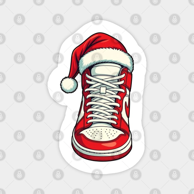 Christmas Sneaker with Santa Hat Holiday Shoe Design Magnet by UrbanLifeApparel