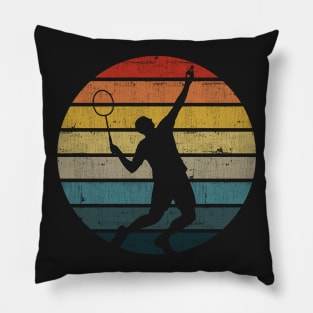 Badminton Silhouette On A Distressed Retro Sunset graphic Pillow