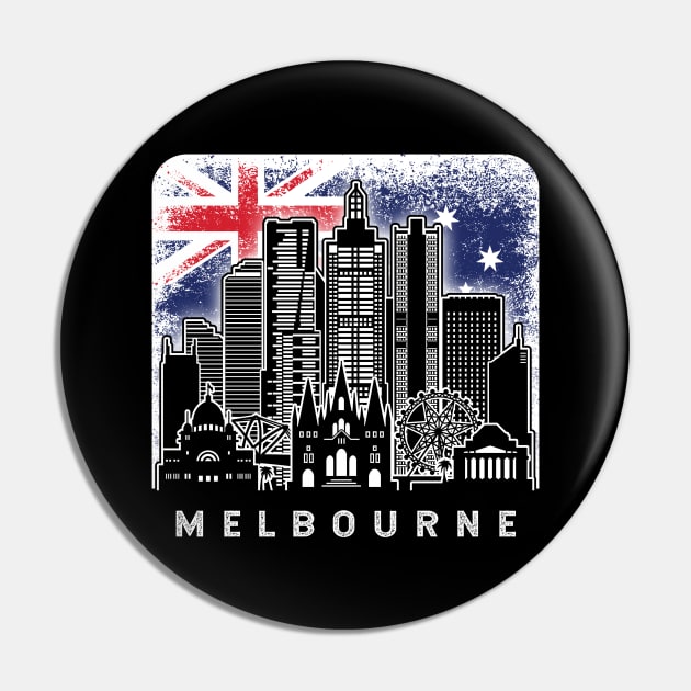 Melbourne Australia Skyline Vintage Australian Flag Pin by ThyShirtProject - Affiliate