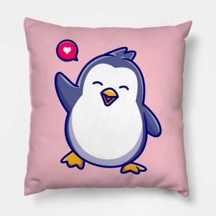 Cute Penguin Waving Hand Cartoon Pillow