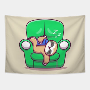 Cute Sloth Sleeping On Couch Tapestry