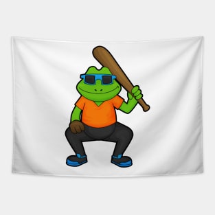 Frog at Baseball with Baseball bat & Sunglasses Tapestry