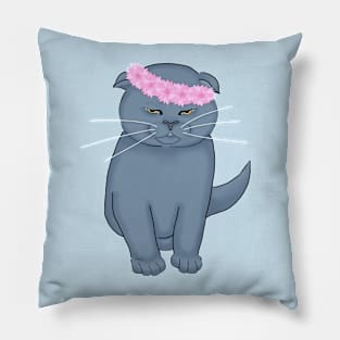 Angry cat with flowers. Pillow