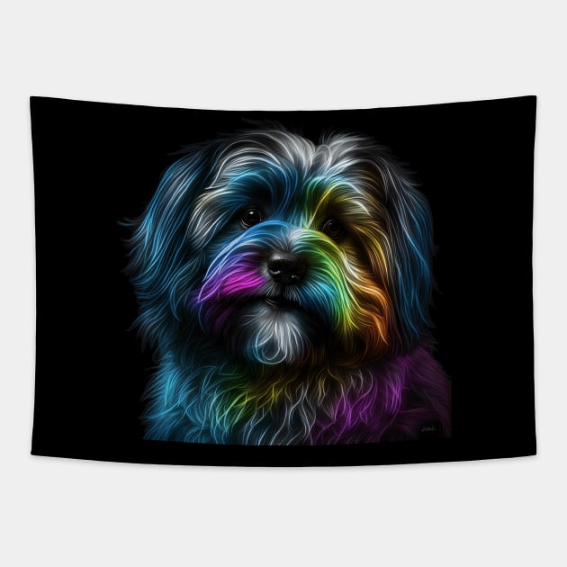 Neon Havanese Dog Tapestry by Sygluv