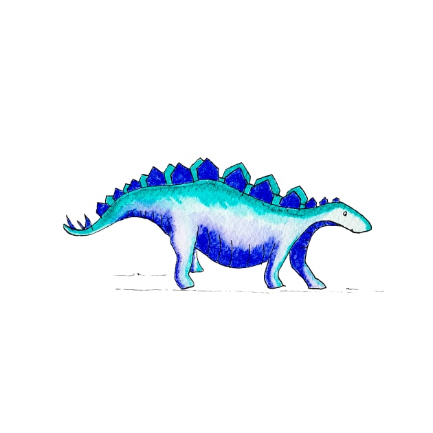 Blue Stegosaurus Dinosaur Watercolour Print for Kids by Maddybennettart