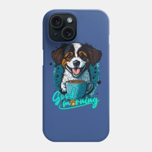 cute puppy waits with the first tea of the day Phone Case