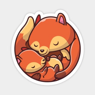 Cute Mommy Fox With Baby Fox Magnet