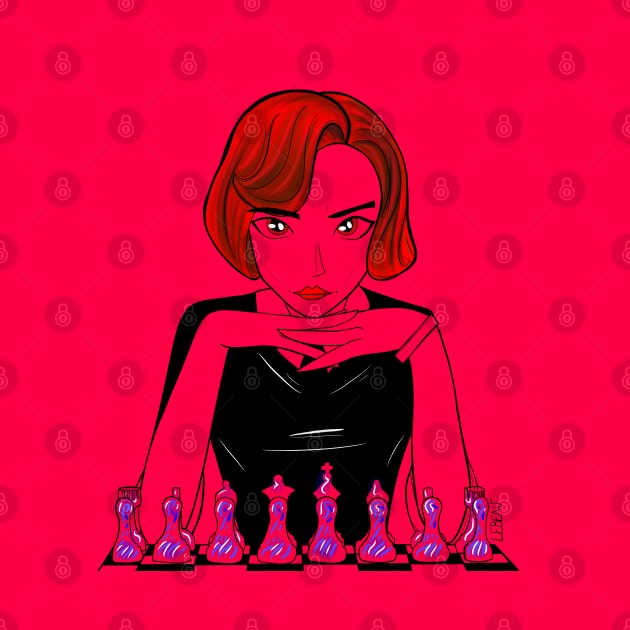 beth harmon the queen in gambit chess player ecopop art by jorge_lebeau