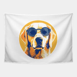 Cute Golden Retriever Wearing Sunglasses Tapestry