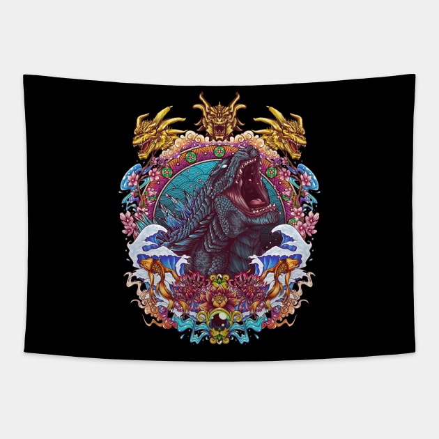 godzilla ornate Tapestry by opoyostudio