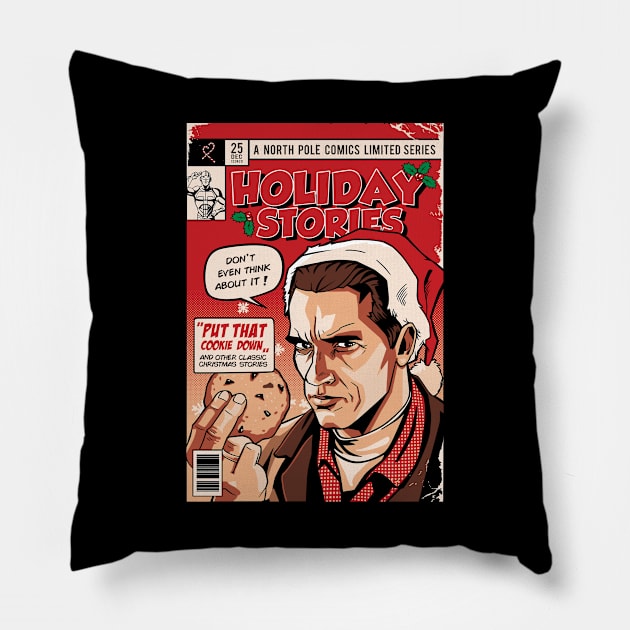 Holiday Stories (black tshirt) Pillow by BER