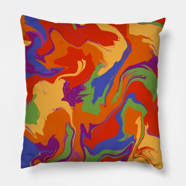 Shades of Bold Rainbow Colors Aesthetic Marble Pattern Pillow by Teeworthy Designs