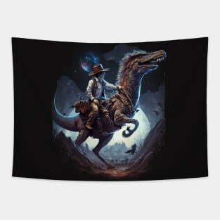 Dino Space Rider Merchandise: Adventure with a Vintage Twist Tapestry